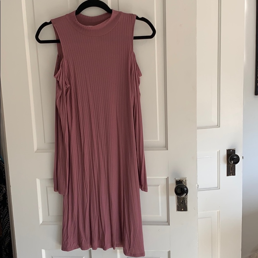 Pink rose long sleeve dress with open shoulders